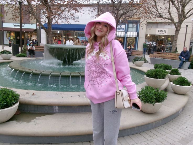 Sp5der Pink Web Graphic Hoodie Streetwear Outfit for Women