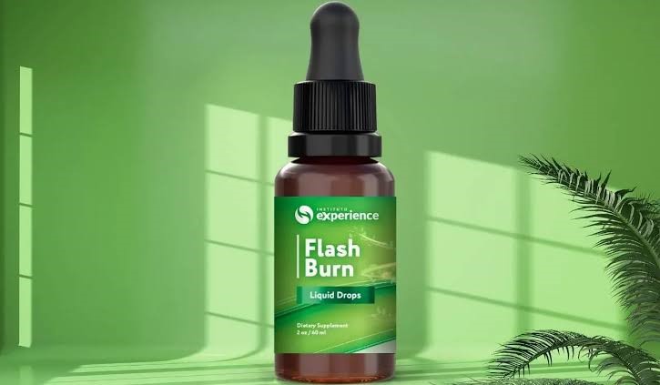 Bottle of Flash Burn Drops dietary supplement on a clean background highlighting weight loss and metabolism support concept.