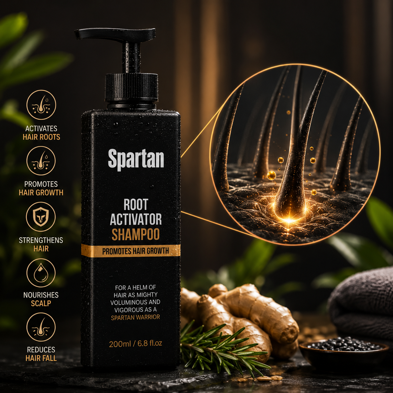 Spartan Root Activator Shampoo for targeted scalp care and thicker, fuller-looking hair