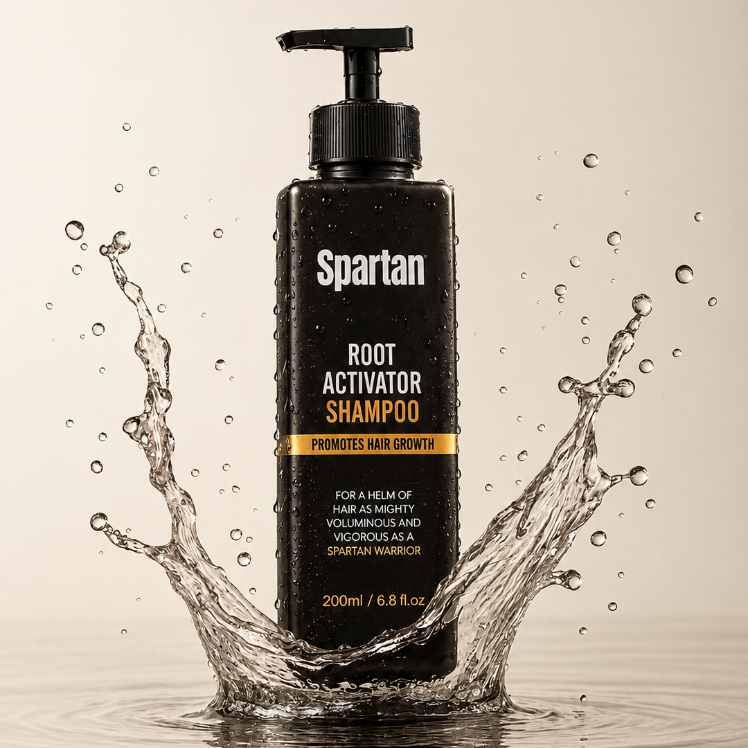 Spartan Root Activator Shampoo for scalp care and thicker, fuller-looking hair.